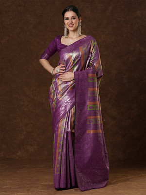 Tasrika Woven Kanjivaram Silk Blend Saree(Purple)