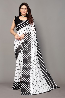 ANIRAV Printed, Striped Bollywood Georgette Saree(Black)