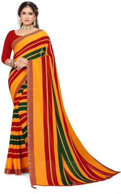 HouseOfCommon Printed Daily Wear Georgette Saree(Yellow, Maroon)