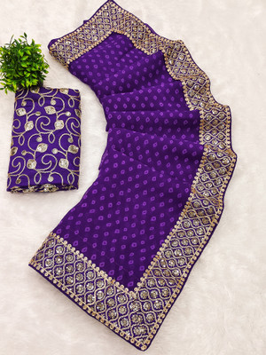 Tasrika Embroidered Bandhani Georgette Saree(Purple)