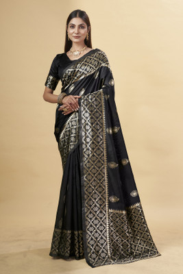 DHAYNAAND REEWA FASHION Floral Print Banarasi Jacquard Saree(Black)