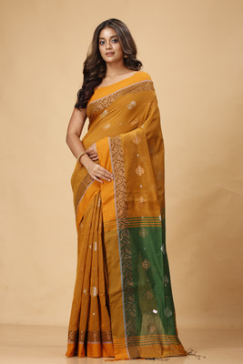 Grivana Self Design Handloom Handloom Cotton Blend Saree(Orange)
