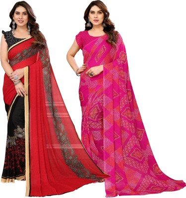 kashvi sarees Printed Daily Wear Georgette Saree(Pack of 2, Red, Black, Pink)