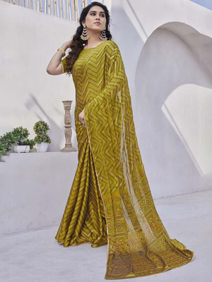 Moda Rapido Printed Daily Wear Chiffon Saree(Gold)