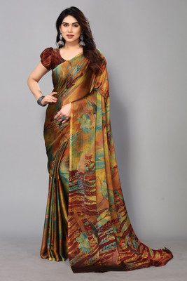 FABMORA Printed, Floral Print Daily Wear Chiffon, Georgette Saree(Maroon)