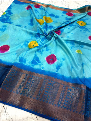 Divastri Dyed Bandhani Dupion Silk Saree(Light Blue)