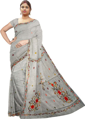 SHRISTI CLOTHINGS Embroidered Kantha Tussar Silk Saree(Multicolor)