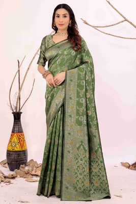 Saadhvi Woven Kanjivaram Art Silk Saree(Light Green)