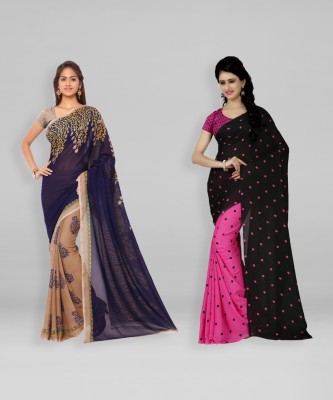 kashvi sarees Polka Print Bollywood Georgette Saree(Pack of 2, Purple, Black)