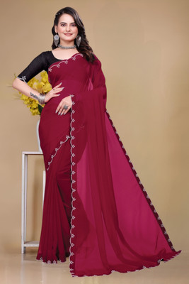 Labheshwari Solid/Plain Bollywood Georgette Saree(Maroon)