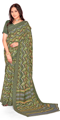 Divastri Embroidered, Printed Bollywood Chiffon Saree(Dark Green, Multicolor)