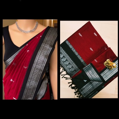 gadwal Embroidered Banarasi Cotton Blend Saree(Maroon)