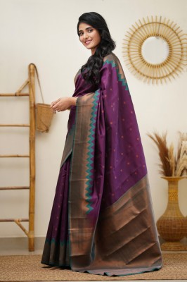 Shree Hari creation Woven Kanjivaram Jacquard, Pure Silk Saree(Purple)