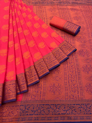 RUHKURSH Woven, Checkered Chettinadu Cotton Silk, Jacquard Saree(Red)