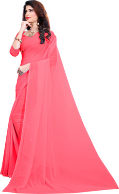RK Fashions Solid/Plain Bollywood Georgette Saree(Pink)