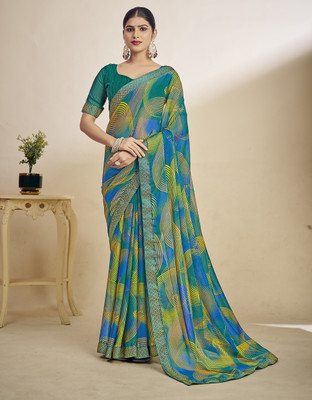 Divastri Floral Print, Geometric Print, Digital Print, Printed Bollywood Chiffon Saree(Multicolor)