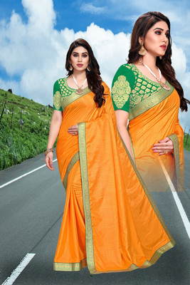 KEYU FASHION Solid/Plain Baluchari Chiffon Saree(Orange)