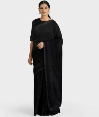 Ankita saree house Solid/Plain Handloom Pure Cotton Saree(Black)