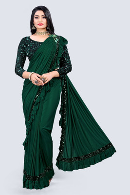 Foxsite Solid/Plain Daily Wear Lycra Blend Saree(Green)