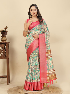 HouseOfCommon Printed, Woven Assam Silk Art Silk Saree(Light Blue)