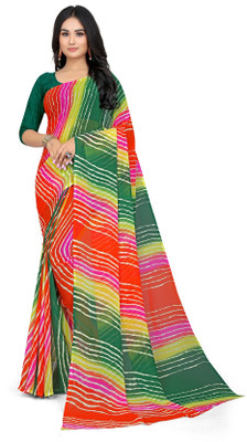 Pemal Designer Printed Leheria Georgette Saree(Multicolor)