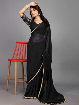 shrijamyaham Self Design Bollywood Chiffon Saree(Black)