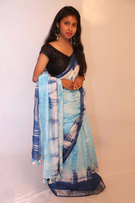 HAIDER ALI AND SONS Striped Bollywood Linen Saree(Blue)
