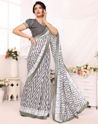 YASHIKA Printed Bollywood Georgette, Lace Saree(Grey)