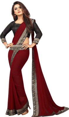 Queen worth Solid/Plain Bollywood Georgette Saree(Maroon)