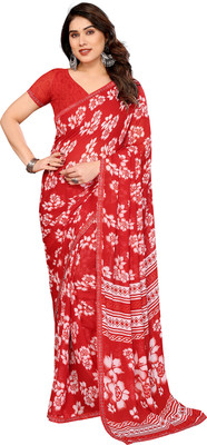 Moda Rapido Floral Print Daily Wear Georgette Saree(Red)