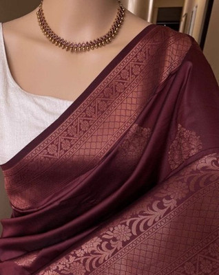 Krunal Enterprise Self Design Banarasi Silk Blend Saree(Maroon)