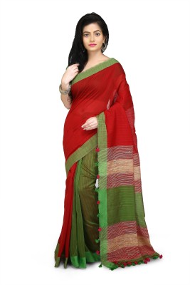 Santoshi Woven Handloom Cotton Silk Saree(Red, White)