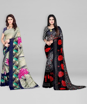 Leelavati Printed Daily Wear Georgette Saree(Pack of 2, Dark Blue, Black)