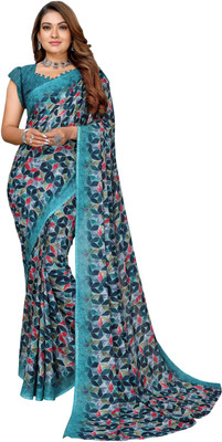 NIRMOHIFASHION Printed Bollywood Georgette Saree(Dark Blue)
