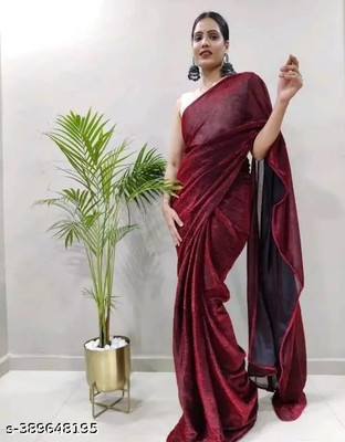HouseOfCommon Solid/Plain Bollywood Silk Blend Saree(Maroon)