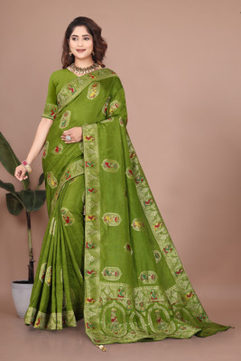SuratSareeMall Woven, Self Design Banarasi Viscose Rayon Saree(Green)