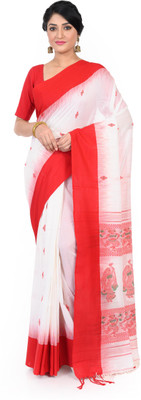TANTUJA BENGAL HANDELOOM Self Design Handloom Handloom Pure Cotton Saree(Red)