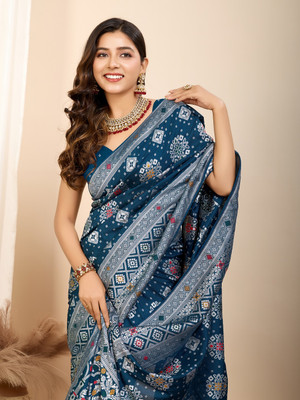 SUDIPTA Woven Patola Pure Silk Saree(Blue)