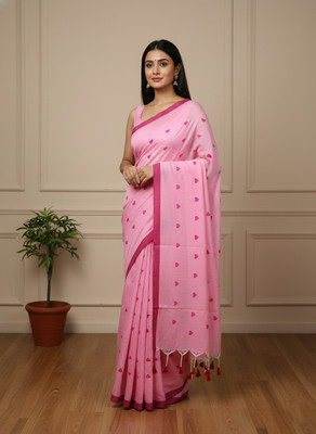 BRYNBRIT Printed Assam Silk Art Silk Saree(Pink)