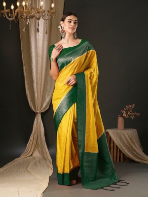 ANOUK Woven Banarasi Silk Blend Saree(Yellow)