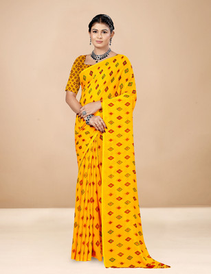 ANOUK Printed Bollywood Georgette Saree(Yellow)