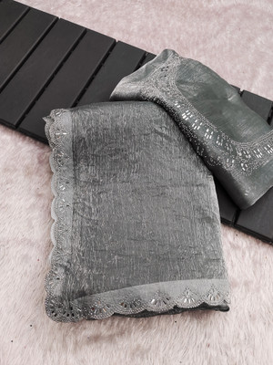 ZOYAL ENTERPRISE Self Design Bollywood Jimmy choo Saree(Grey)