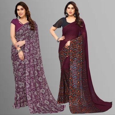 kashvi sarees Floral Print, Polka Print, Ombre, Printed Bollywood Georgette Saree(Pack of 2, Maroon, Purple)