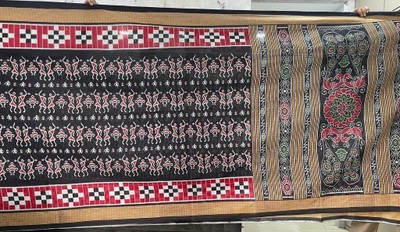 ETHNIC ODISHA HANDLOOM Printed, Digital Print Sambalpuri Pure Cotton Saree(Black)