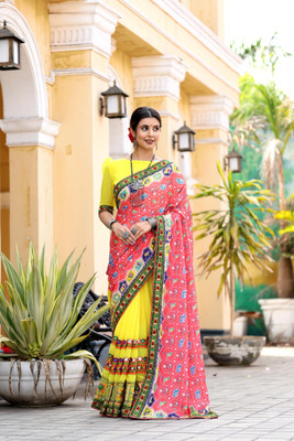 ALAGINI Embroidered Patola Georgette Saree(Pink)