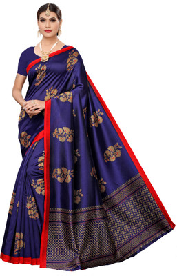 Salooni Printed, Self Design, Floral Print Mysore Silk Blend Saree(Blue)