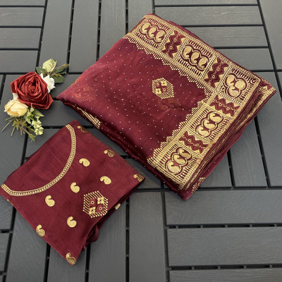 EthnicAura Embroidered Bollywood Jimmy choo Saree(Maroon)