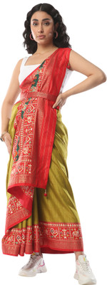 Akhilam Woven Patola Silk Blend Saree(Light Green)