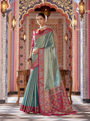 Elora Solid/Plain Banarasi Tissue Saree(Green)