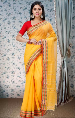 Bholanath textile Embellished Tant Cotton Silk Saree(Yellow)
